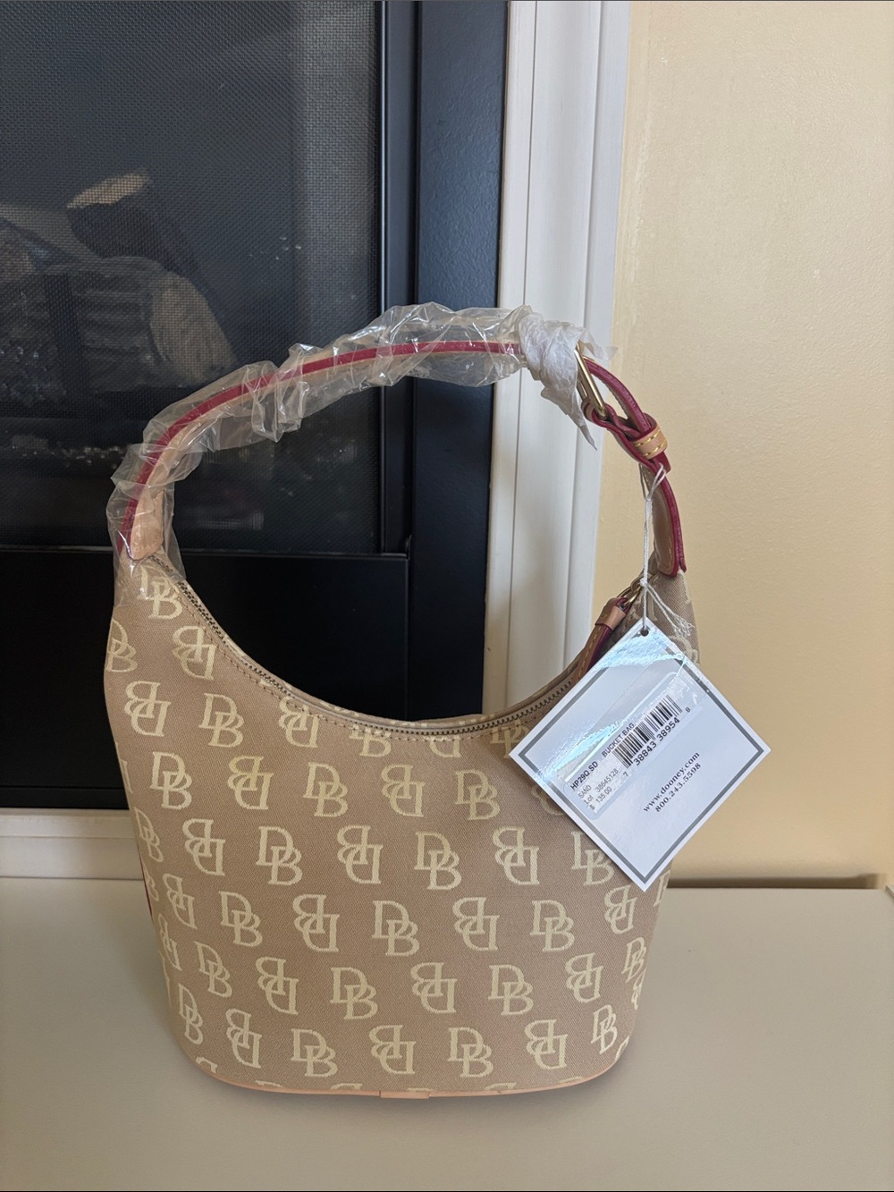 Monogram Canvas Dooney & Bourke Bag in Beige and Burgundy